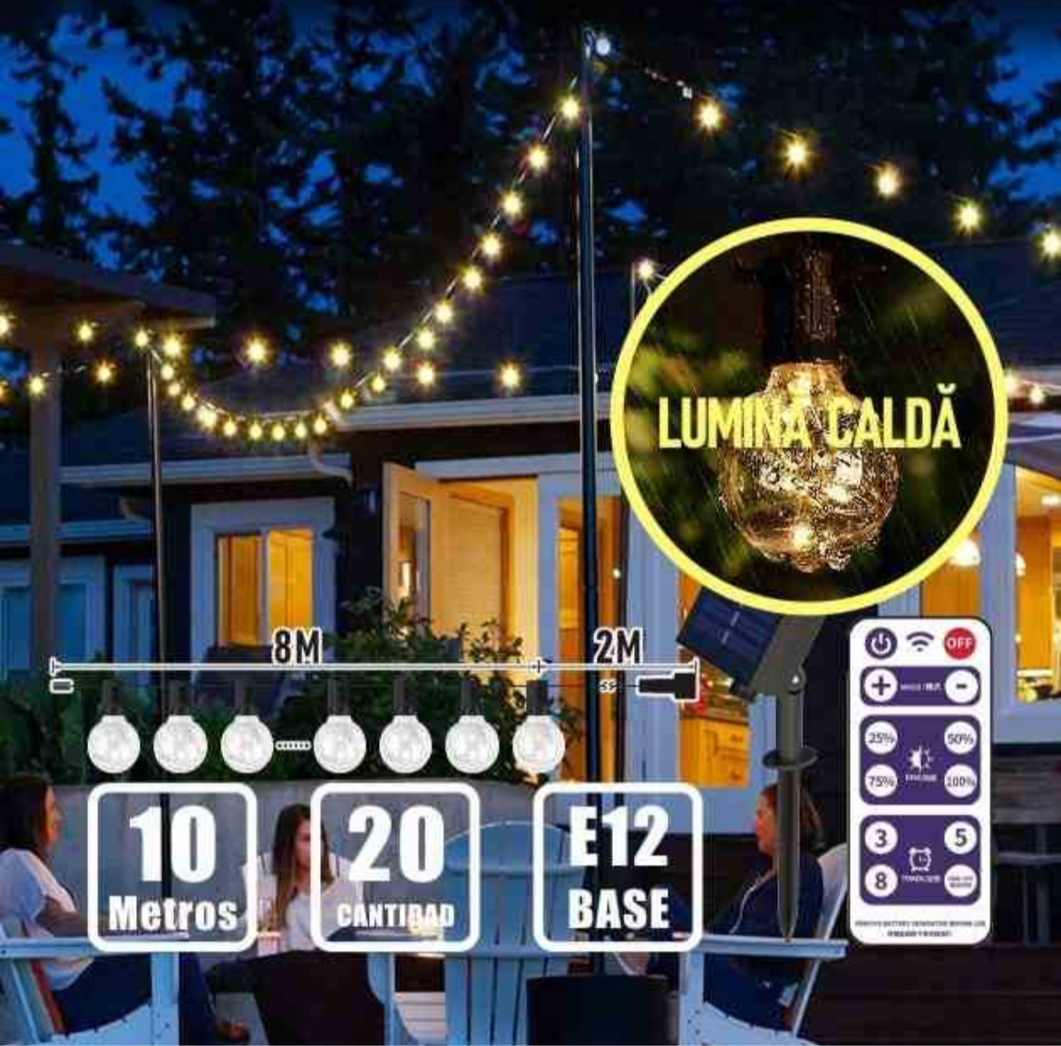 Becuri lumina caldă | IP65 | 10m